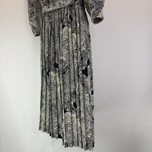 Lady Carol 70s Vintage Dress Large Pleated 3/4 Sleeve Button Paisley Modest 12P - Picture 8 of 11