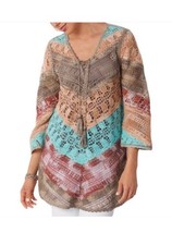 Soft Surroundings Open Knit CROCHET BOHO DRESS  Tunic  Bell Long Sleeve Size PL