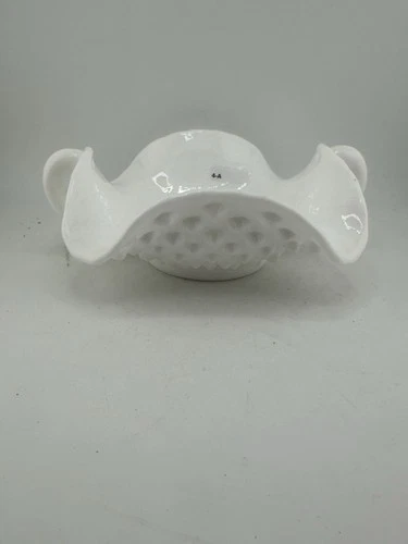 Fenton Hobnail  Candy Dish Milk Glass Double Handle  Bowl Vintage
