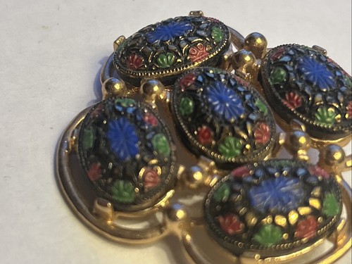 Vintage Sarah Coventry 1968 Lights Of The East Multicolor Mosaic Brooch 1 3/4" - Picture 3 of 7