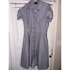 Donna Karan New York Striped Button Front Shirt Dress Size 12 Knee Length
