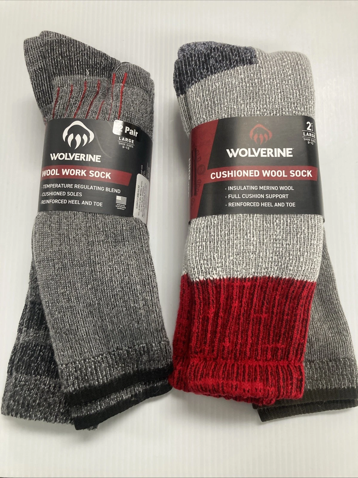 Wolverine Merino Wool Cushioned Work Boot Socks, L (men's shoe 9-12), 4 pairs