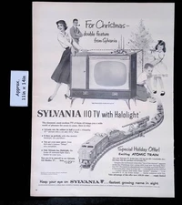 1957 SYLVANIA 110 TV w/Halolight & Exciting ATOMIC TRAIN Offer Print Ad 51271