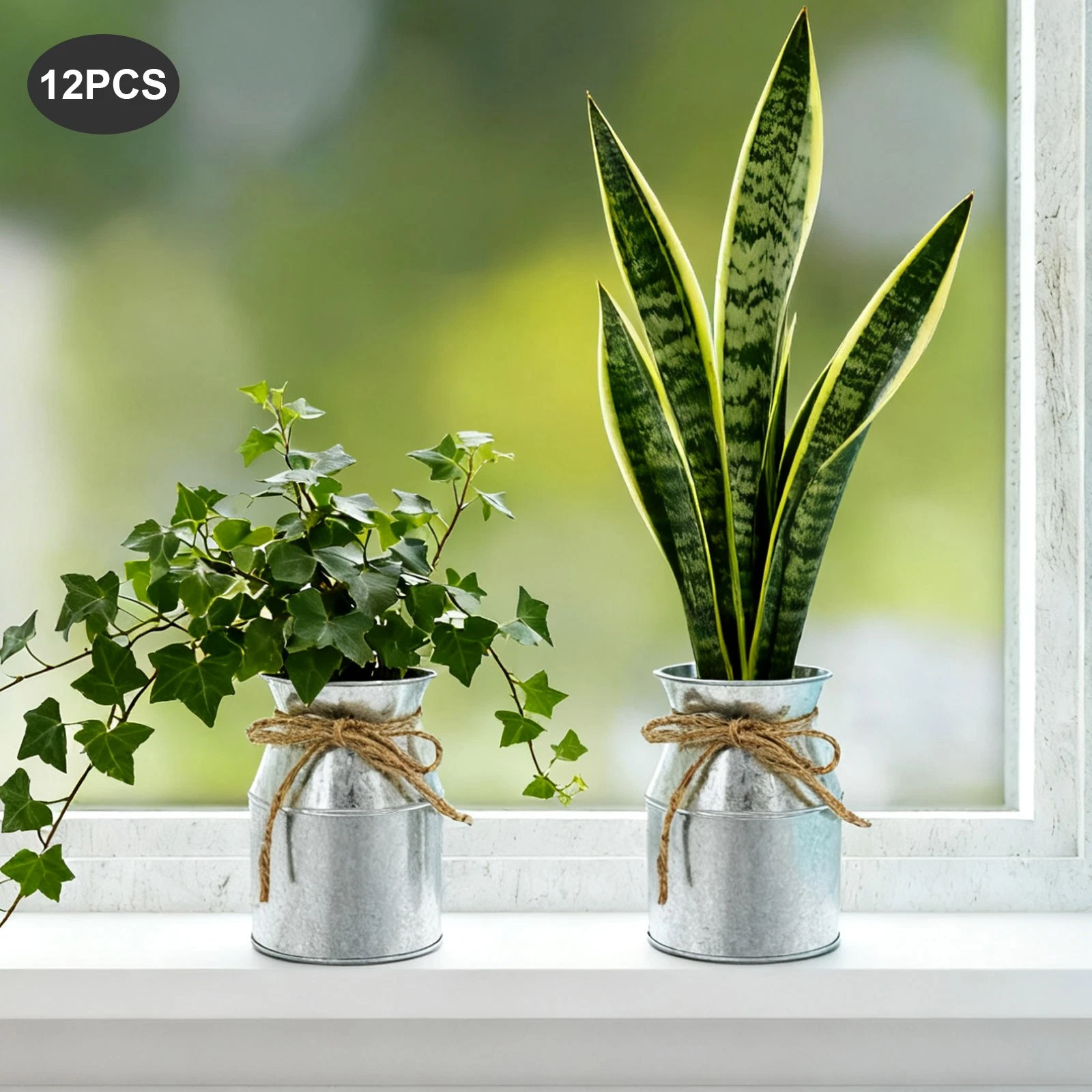 12 Pcs Flowers Vases, Milk Can Shape Flower Vase, Flower Vase with Hemp Rope Bow