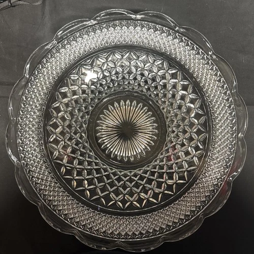 Vintage Wexford 14" Round Glass Serving Platter Scalloped Rim Anchor Hocking