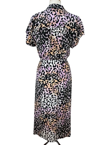 Veronica Beard Amani Dress Size 4 Multi Leopard Stretch Silk Faux Wrap Buttons - Picture 5 of 15
