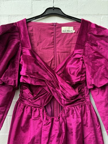 Alemais Mini Dress Size AU 12 / US 8 Rosario Velvet Fuchsia Pink Puff Sleeves - Picture 10 of 12
