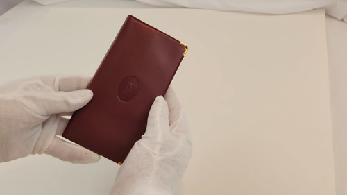 AUTHENTISCHE MUST DE CARTIER BORDEAUX LEDER GELDBÖRSE aufklappbar Kreditkarte Scheckbuch - Video 1 von 1