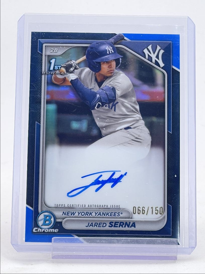JARED SERNA 2024 BOWMAN CHROME 1ST BLUE REFRACTOR YANKEES AUTO /150 Q5190