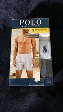 3 PK RALPH LAUREN POLO SIZE LARGE WHITE BLUE WOVEN COTTON BOXER SHORTS UNDERWEAR