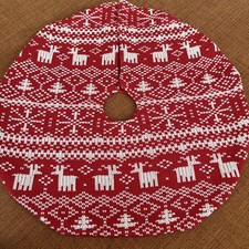 Christmas Tree Skirt For SMALL MINI 17.5  Red White Fair Isle Deer