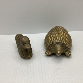 Brass Echidna Trinket Box & Duck Paperweight 5cm (N1) W#939