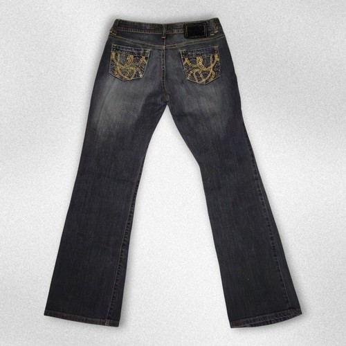 G-unit Vtg Y2k Streetwear Flare Gray Denim Stud Embellished Jeans Jr 9📏28"x30" - Picture 1 of 19