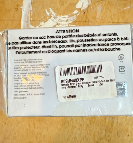 Google Outdoor Weatherproof Cable (33 feet/10-Meter) Nest Cam G9QR5, New in Box - Picture 3 of 3