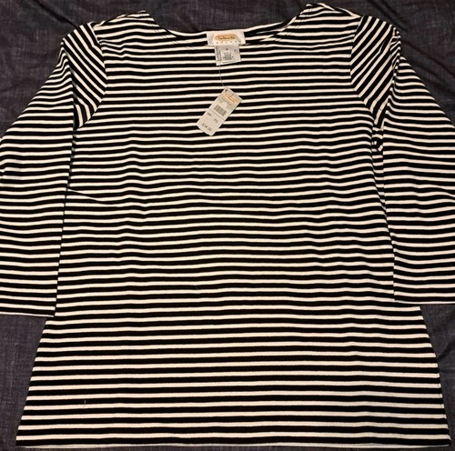 Lot 2 Talbots Womens Petite Small Lg Sleeve Tops. Black/ White Stripe NWT Blue - 第 1/7 張圖片