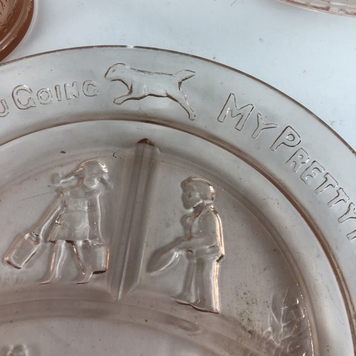 Vintage Amethyst Indiana Glass Nursery Rhyme Grill Plate, Bowl and Mug 3 Pc Set - Picture 5 of 24