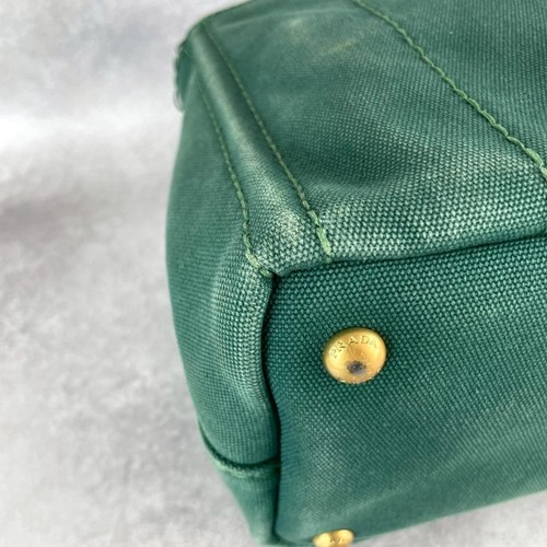 PRADA Canapa Canvas 2WAY Tote Bag Green Triangle Logo Used Auth Excellent+ JAPAN - Picture 17 of 20
