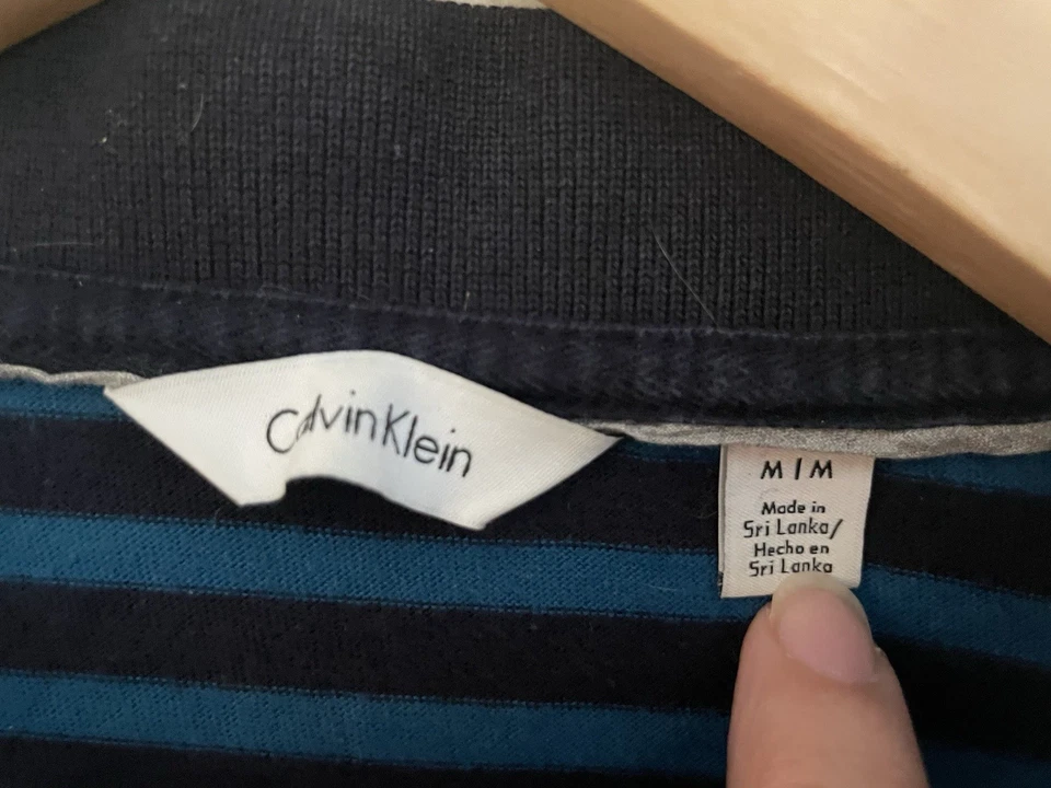 Camisa polo Calvin Klein infantil masculina listrada 100% algodão manga curta azul cinza M - Imagem 2 de 4