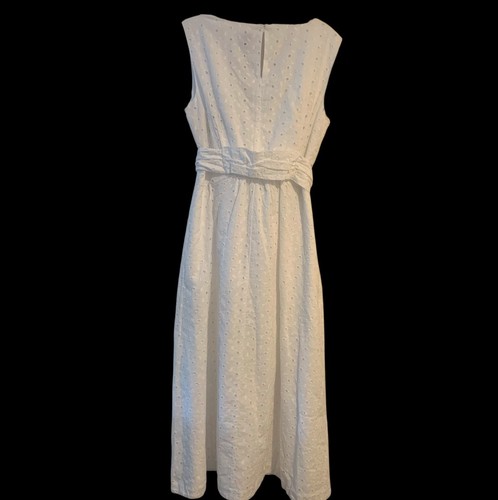 Abito smanicato Anne Klein bianco con occhielli e fascia scollo a V ricamato donna taglia 4 - Foto 3 di 6
