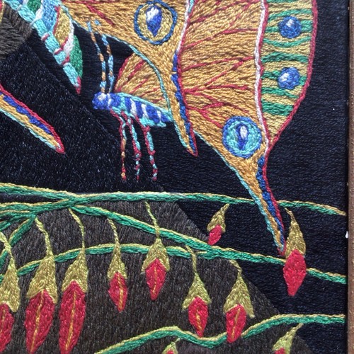 Old Antique George Hughes Framed Embroideries Of Butterflies & Dragonflies - Picture 7 of 19