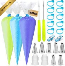 Piping Bags and Tips Set - 100 12Inch Disposable Piping Bags for Royal Icing wit