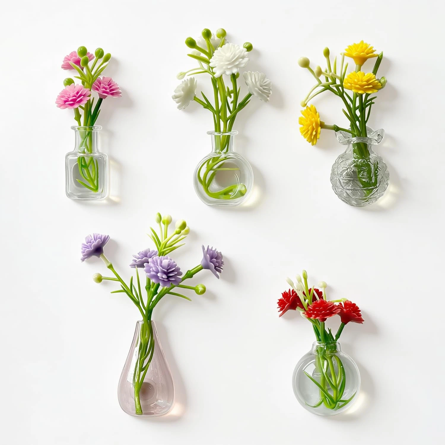 5 Pack Mini Vase Fridge Magnets, Tiny Glass Magnetic Plant Pots for Real Flowers