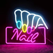 Nail Neon LED Sign Pink Nail Salon Neon Lights for Beauty Room Decor Manicure...
