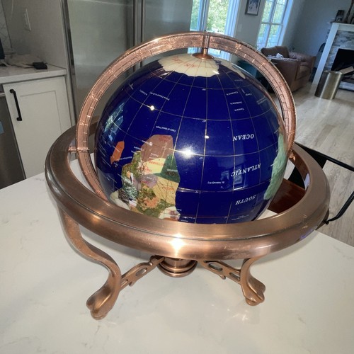 Precious Stone Inlaid World Globe Copper Stand Compass 14" Tall SEE DESCRIPTION - Picture 6 of 11