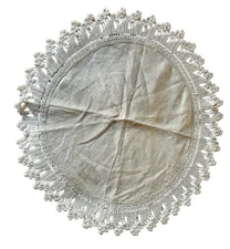 Linen & Crochet Doily Centerpiece 18.5" Diameter Vintage Handmade Wedding Event