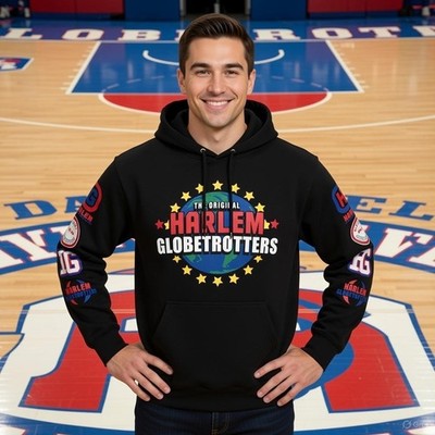 The Original Harlem Globetrotters Graphic Fleece Pullover Hoodie Men's LARGE
