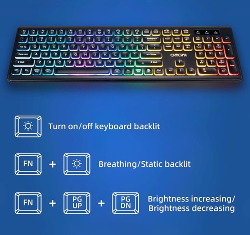 CHONCHOW Wireless Keyboard and Mouse Combo, Rechargeable Rainbow LED - Afbeelding 5 van 8