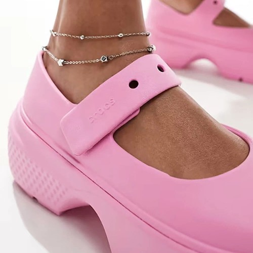 CROCS Stomp Mary Jane Clogs Sandal Pink Tweed Chunky Rubber W10 / M8 NEW! - Picture 3 of 8