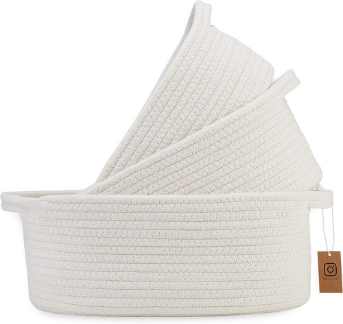 3-Piece Oval Cotton Storage Basket Set in Off White for Organized Elegance - Picture 3 of 11