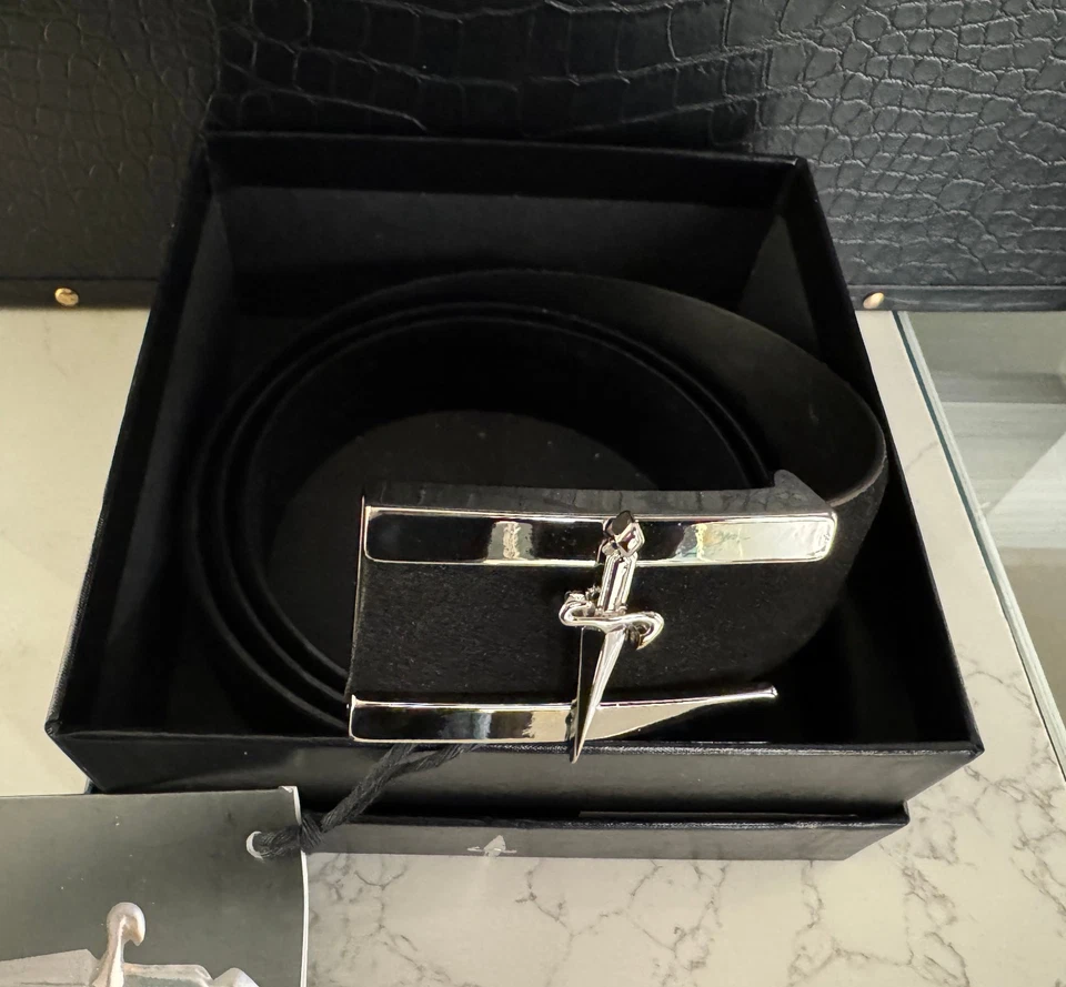 Cinturón de cuero gamuza daga negra Cesare Paciotti talla 100 NUEVO Made in Italy Foto 2 de 2