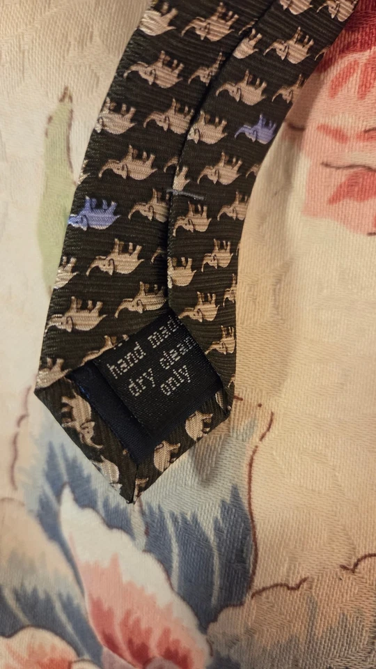 Corbata Bijoux Terner Hecha a Mano Novedad Azul Verde Elefante 100% Seda Foto 4 de 4