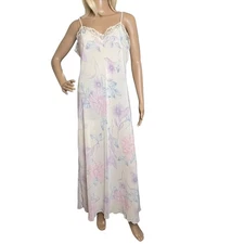 Vtg Floral Lace Trim Maxi Slip Dress Fairy Satin Lingerie Large Winter White NWT