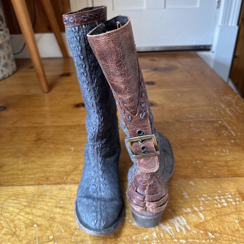 RARE Lane “Patina Vie” Boots—chambray & Leather 7 1/2 - Picture 2 of 13