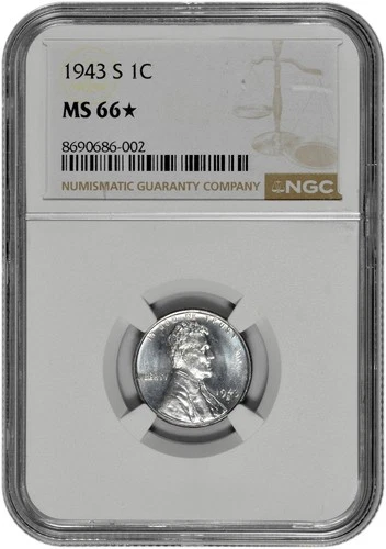 1943 S 1c Lincoln Steel Wheat Cent NGC Graded MS 66 Star in New Holder
