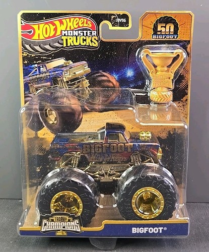 Hot Wheels Monster Trucks Bigfoot Trophy Champions 50th Anniversary Edition NEW