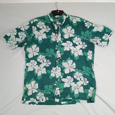 Vintage Island Traditions Green Men s Hawaiian Shirt Size XL Button Up Pocket