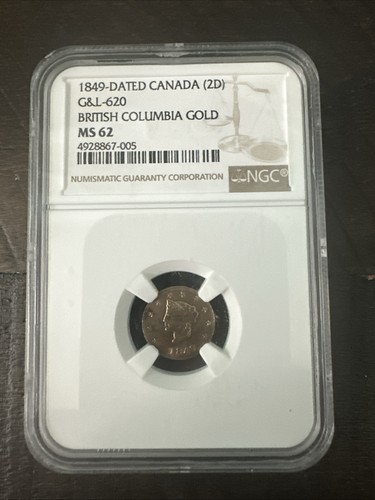1849 datierte Kanada (2D) Münze G&L 620 British Columbia Gold MS 62 NGC selten