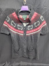 Woolrich Cardigan Women  s L Gray Lambswool Fair Isle Sheep Motif Short Sleeve