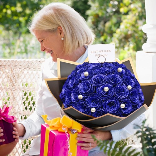 Waipfaru Blue Glitter Roses Bouquet, DIY Fake Flowers 36pcs,  - Bild 6 von 7