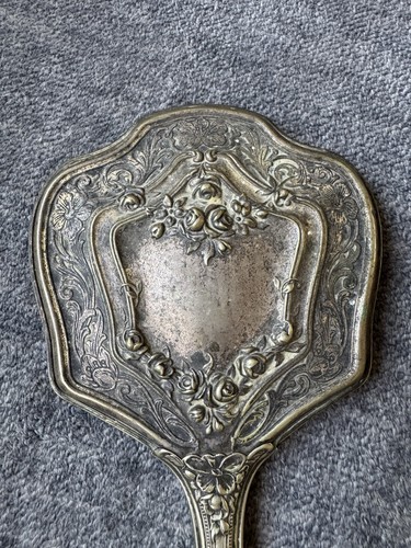 Espejo de tocador de mano vintage Art Nouveau rosas vestido antiguo siglo XIX - Imagen 3 de 9