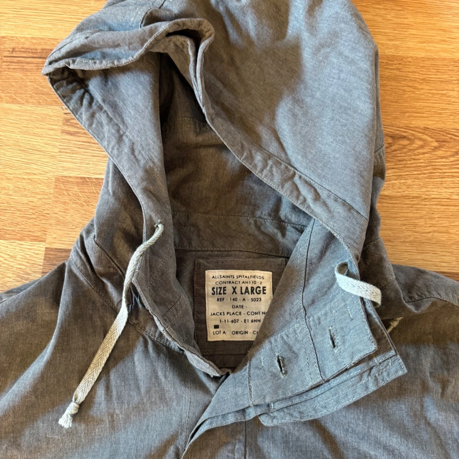AllSaints Spitalfields Semantic Hooded Shirt Jacket Men's XL Gray 100% Cotton image 2