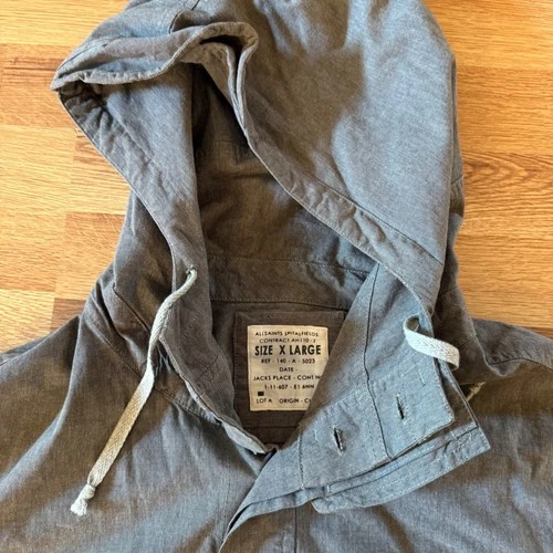 AllSaints Spitalfields Semantic Hooded Shirt Jacket Men's XL Gray 100% Cotton image 2