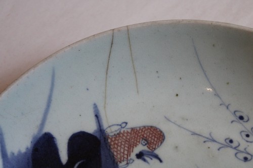 Plat porcelaine Chine Vietnam blanc bleu Huê, oiseaux, cachet cire rouge - Picture 7 of 14