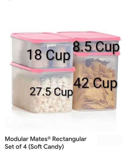 Tupperware Clear Storage Containers Modular Mates Rectangle Set Pink Seals New - Picture 3 of 5