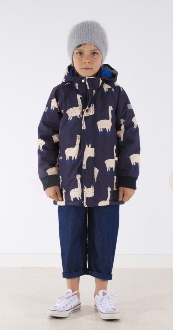 Tiny Cottons Kids Llama Snow Jacket 3y Navy Removable Hood Zipper