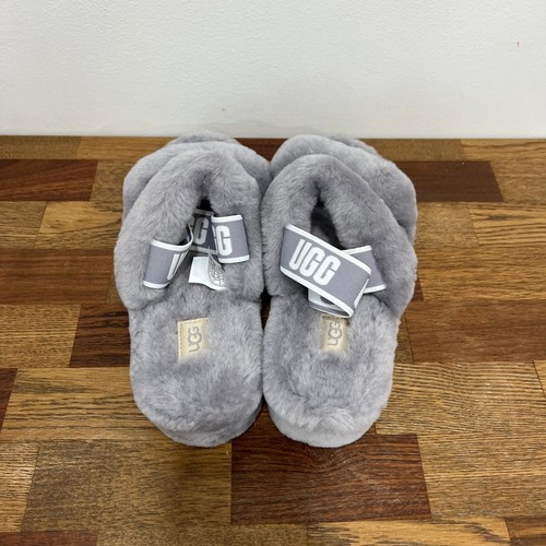 UGG Womens Slippers 8 NWT Oh Yeah Double Flat Slingback Fuzzy Soft Gray Sandal - Picture 6 of 12